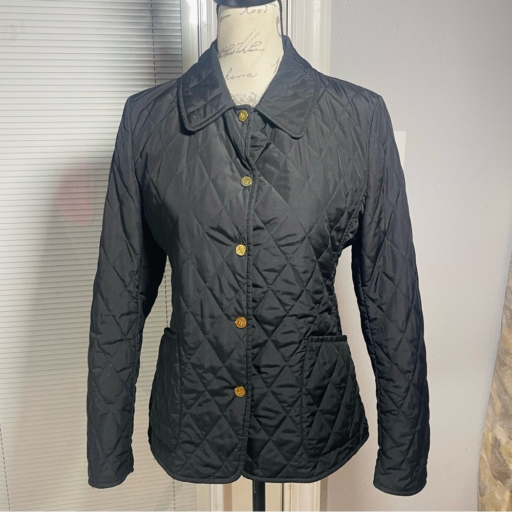 Dooney & Bourke Black Quilted Gold Logo Buttons Logo Lined Barn Jacket Sz S